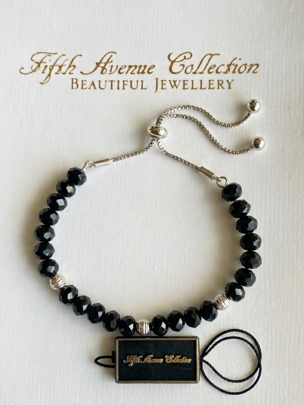 FAC NWT Black Crystal Beaded Bolo Slider Bracelet​​